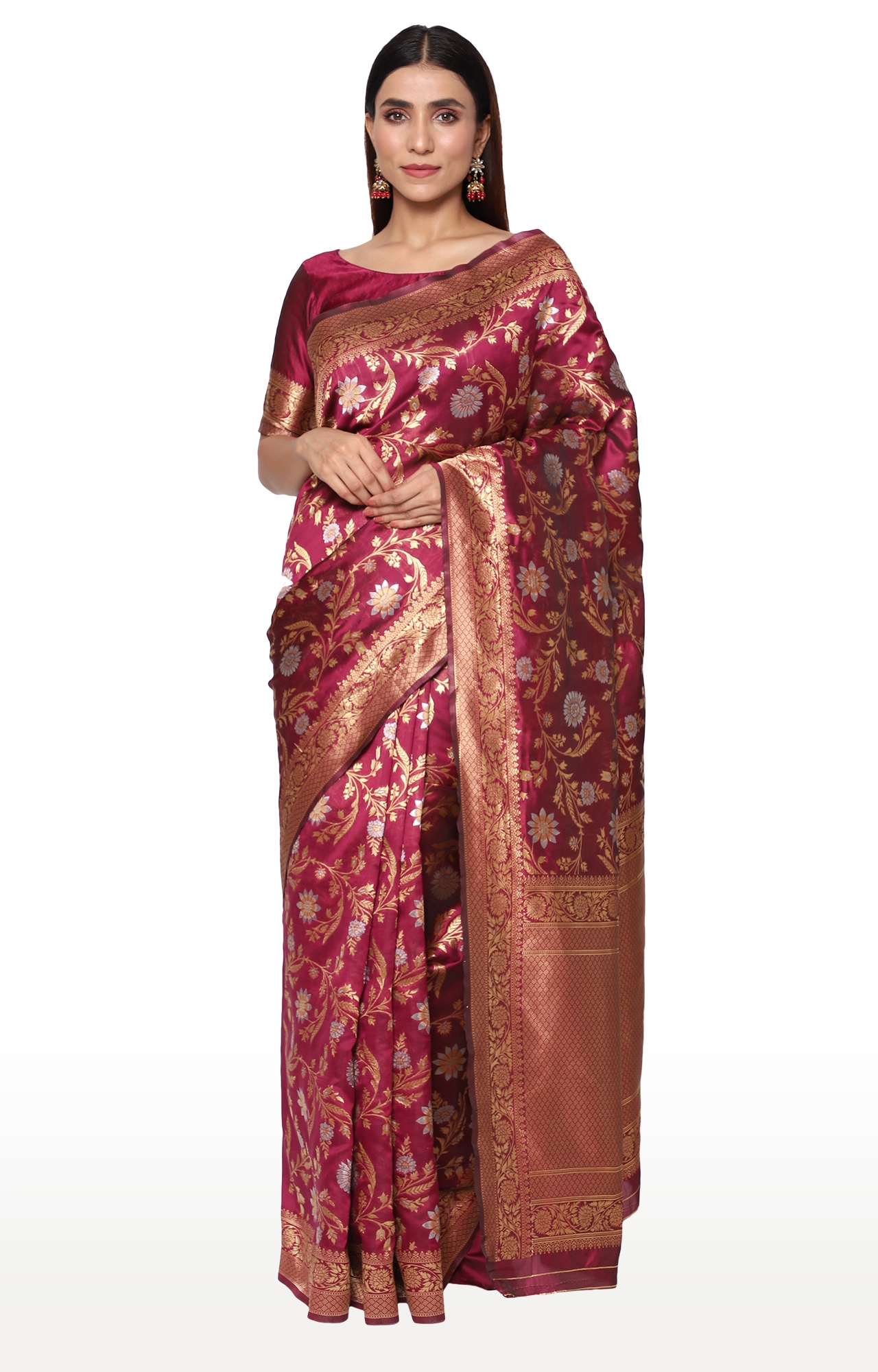 Glemora | Glemora Purple Beautiful Ethnic Wear Silk Blend Banarasi Traditional Saree