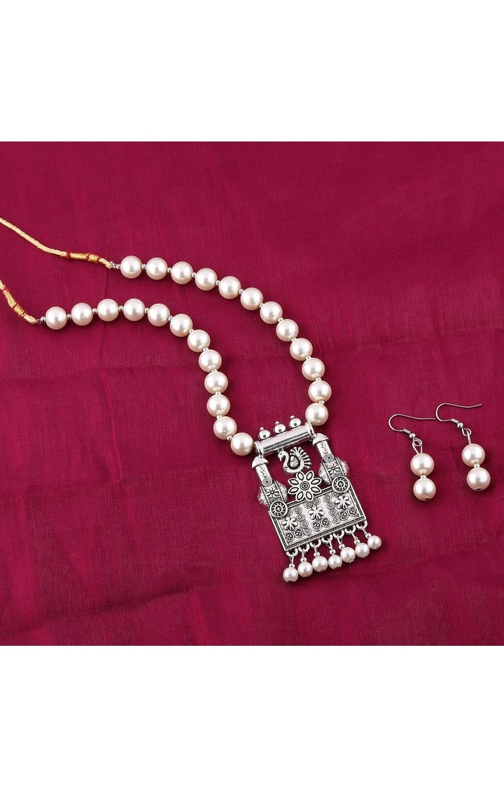 Paola Jewels | Paola Amazing Oxidised Pendant White Pearl Jewellery set for Women