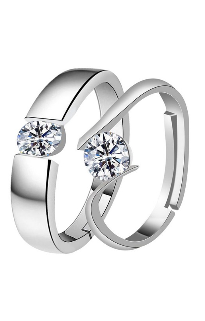 Paola Jewels | Paola Silver Plated round Solitaire His and Her Adjustable proposal couple ring For Men And Women Jewellery 
