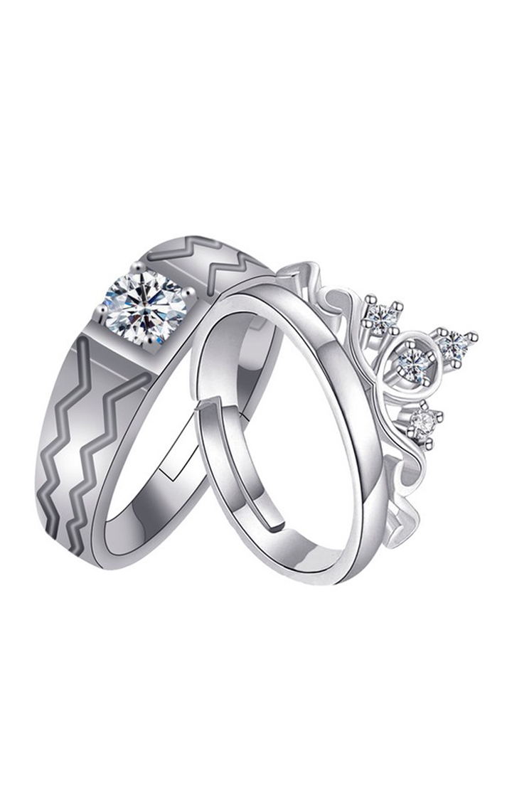 Paola Jewels | Paola silver plated adjustable royal look king and queen couple ring for men and women.
