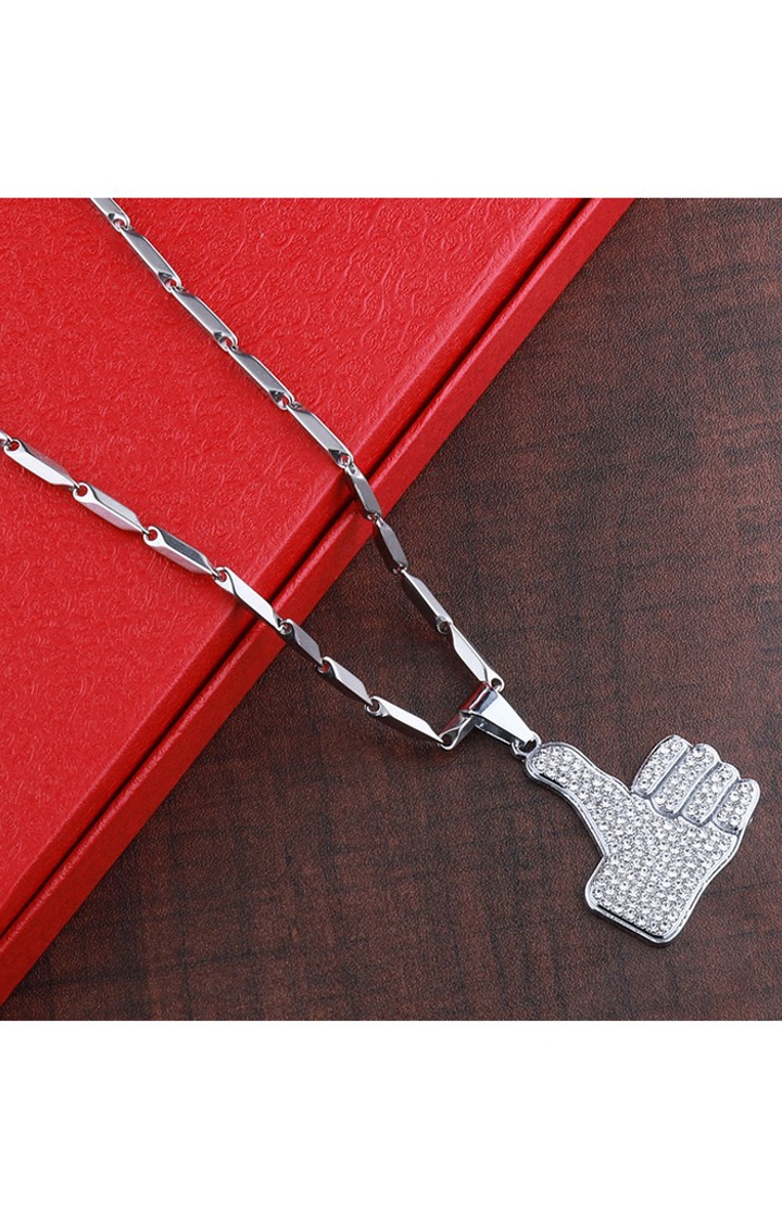 Paola Jewels | Paola Silver Plated Adorable Classic Chain with Thumps Up Diamond Studded Pendant For Men and boy Jewellery