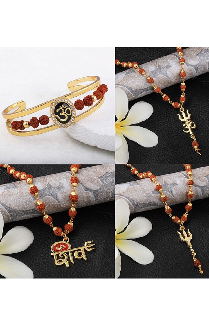 Paola Jewels |  Gold Plated Traditional Combo Rudraksh Mala Pendant for Men and Women-set 4