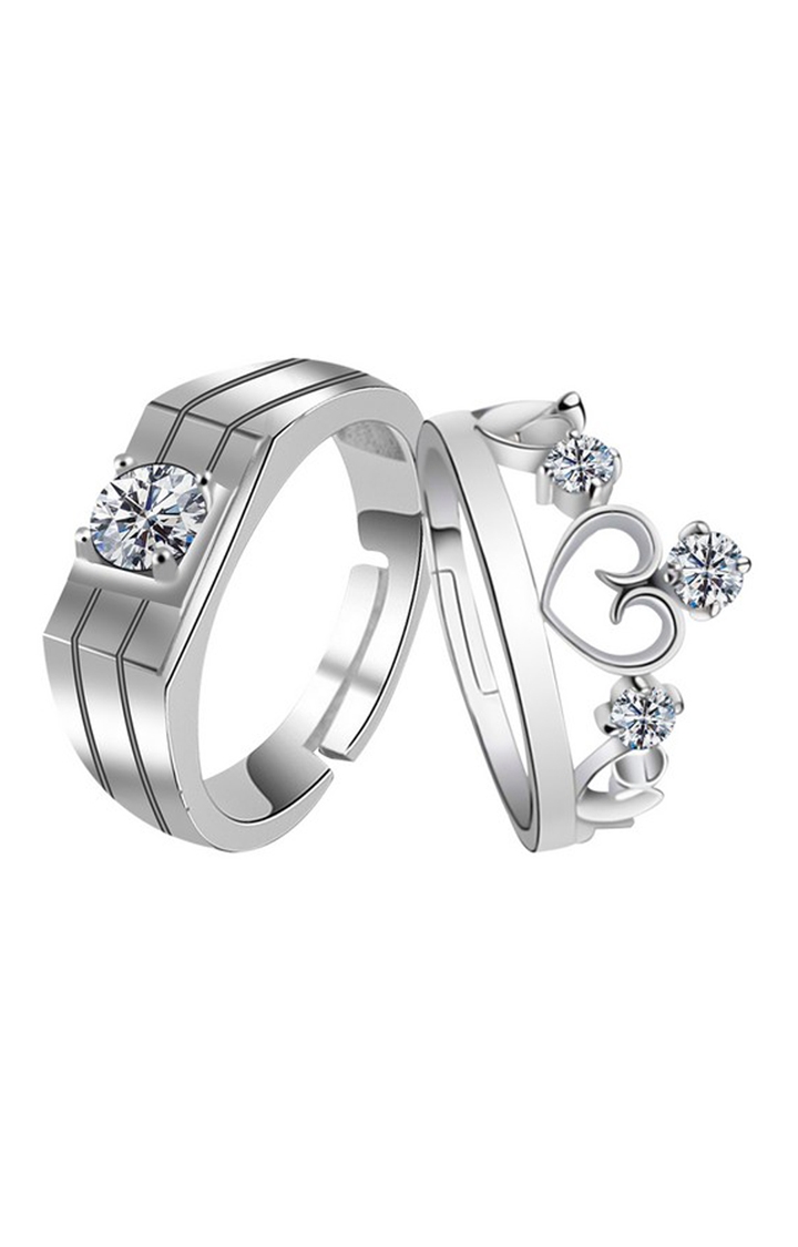 Paola Jewels | Paola silver plated ritzy look king and queen crown shape ring adjustable couple ring for men and women. 