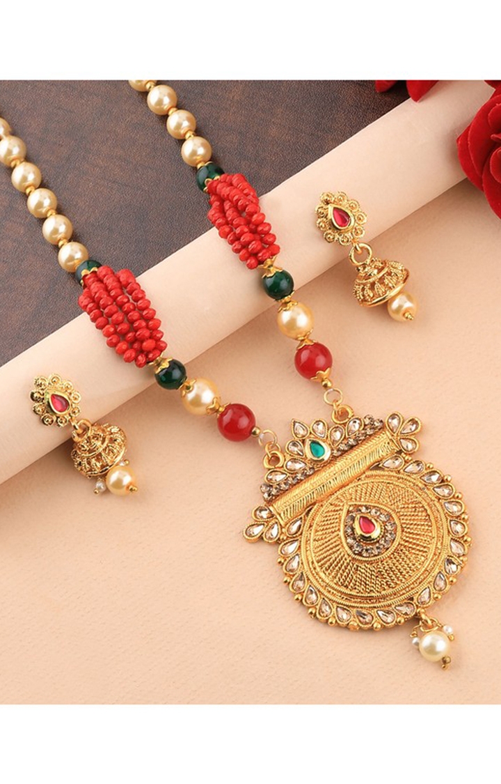 Paola Jewels | Paola Traditional Gold Plated Pearl Mala Pendant Set For Women Girl