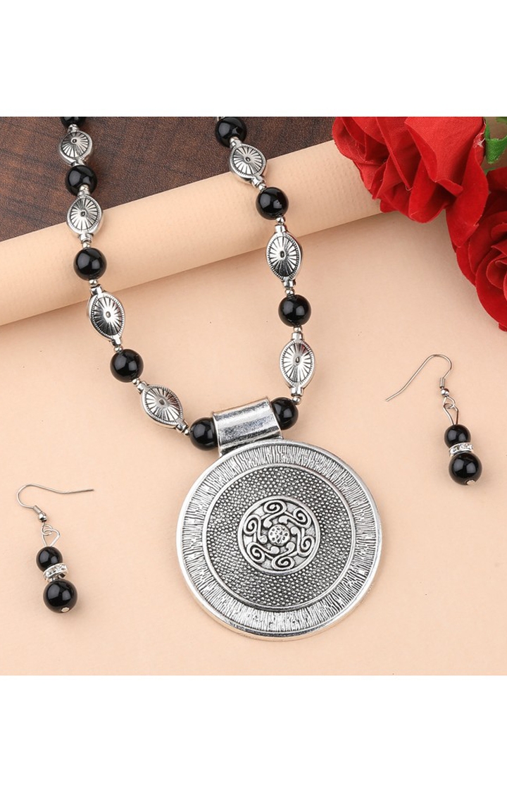 Paola Jewels | Paola Adjustable Silver Plated With Black Pearl Fancy Look Pendant mala set for Women girl