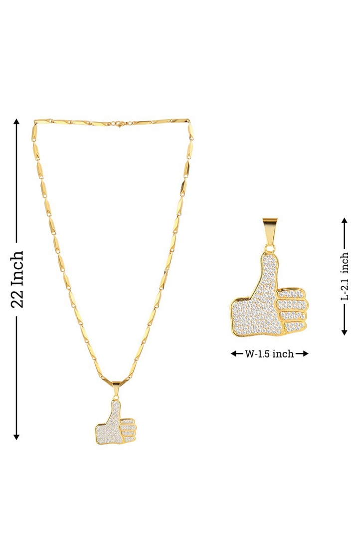 Paola Jewels | Paola Gold Plated Adorable Classic Chain with Thumps Up Diamond Studded Pendant For Men and boy  3
