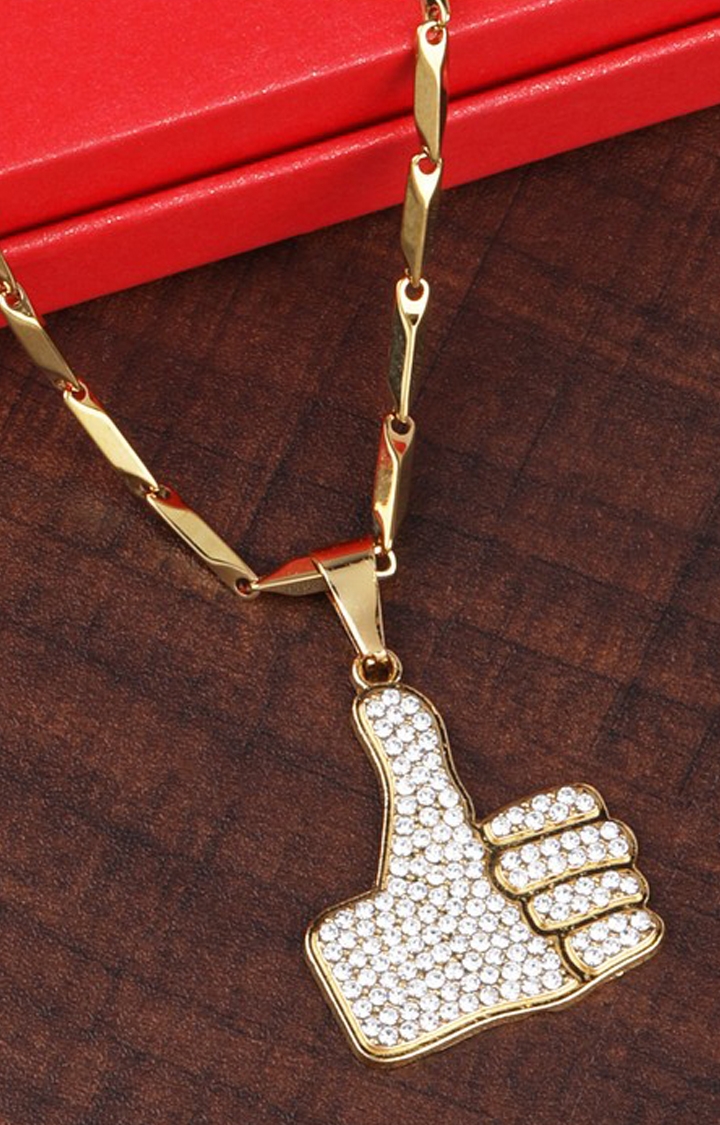 Paola Jewels | Paola Gold Plated Adorable Classic Chain with Thumps Up Diamond Studded Pendant For Men and boy  1