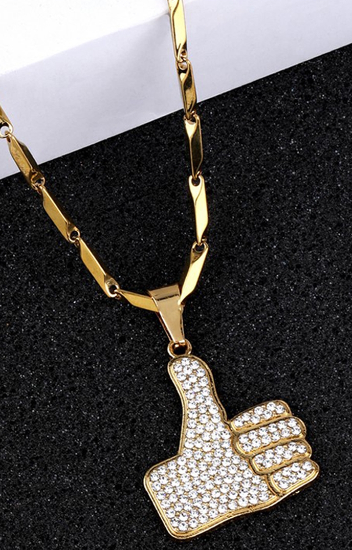 Paola Jewels | Paola Gold Plated Adorable Classic Chain with Thumps Up Diamond Studded Pendant For Men and boy 
