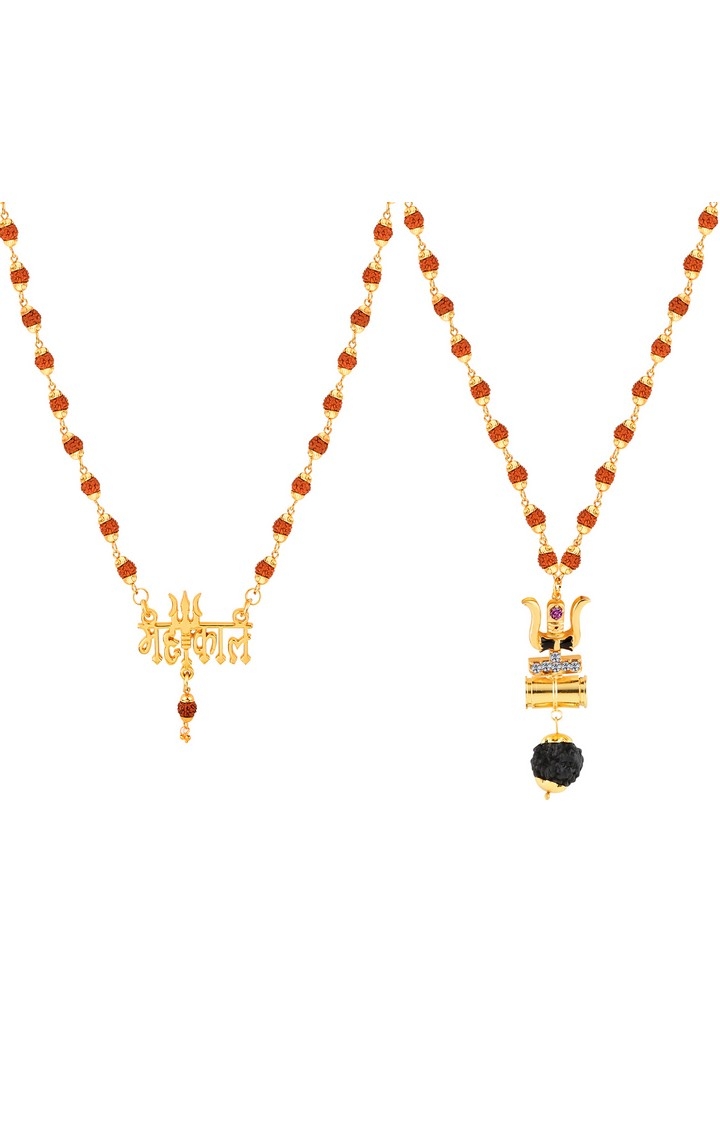 Paola Jewels |  Gold Plated Traditional Combo Rudraksh Mala Pendant for Men and Women-set 2