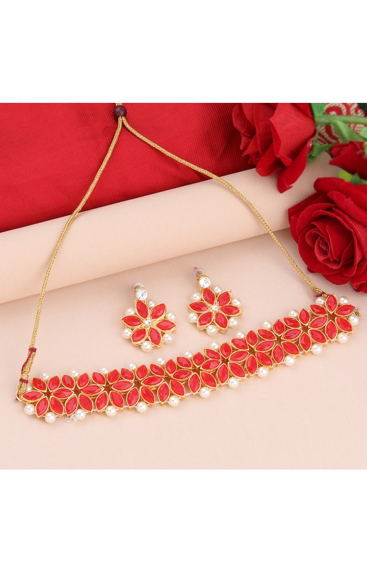 Paola Jewels | Paola Gold Plated Exclusive Red Stone Choker Set For Girls And Women