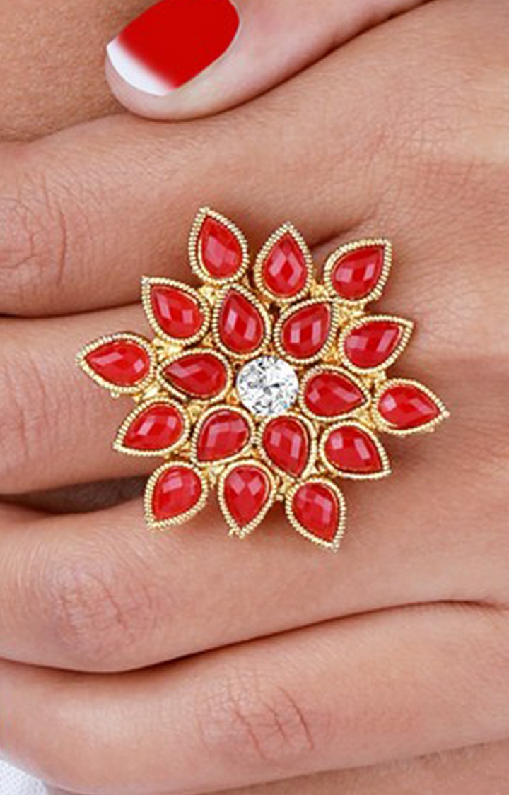 Paola Adjustable Floral Crystal Shine Finger Ring For Women And Girl 