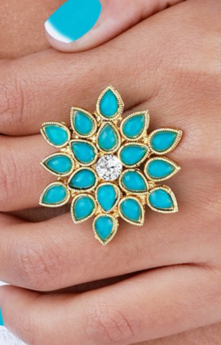 Paola Adjustable Floral Style Crystal Shine Finger Ring For Women And Girl 