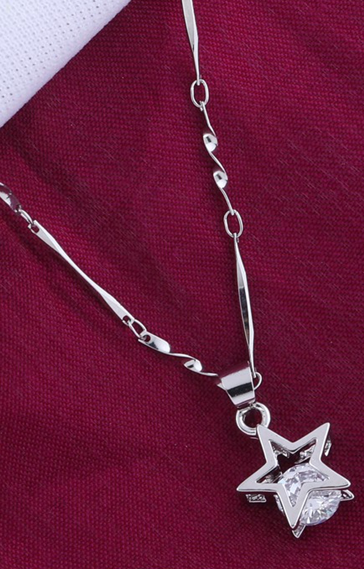 Paola Jewels | Silver Plated Chain With Fancy Star Diamond Pendant For Women