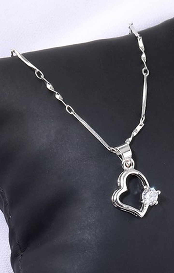 Paola Jewels | Silver Plated chain With Open Heart Solitaire Diamond Pendant For Women