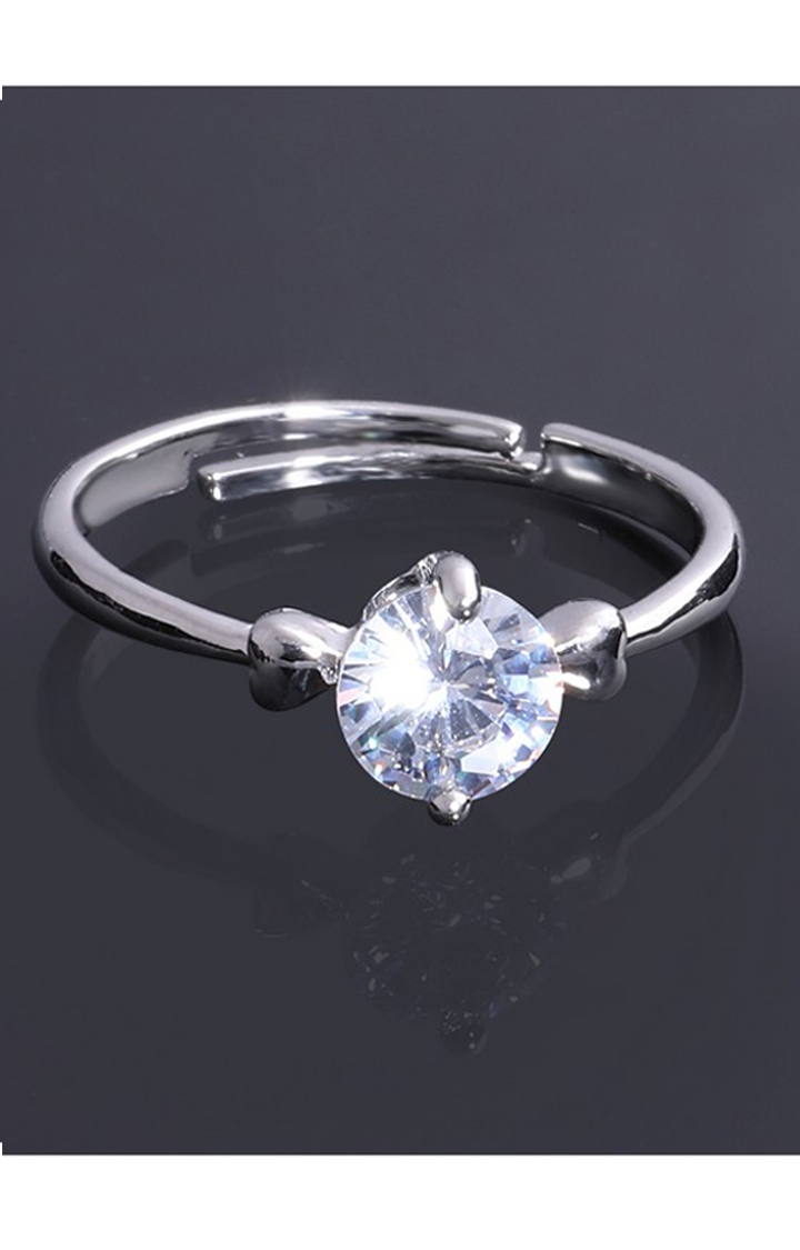 Paola Silver Plated Elegant Classic Crystal Adjustable Ring for Girls and women