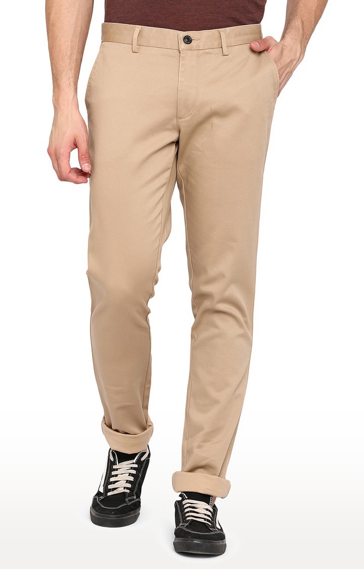 JBCT207/2,KHAKHI SELF Men's Beige Cotton Solid Trousers