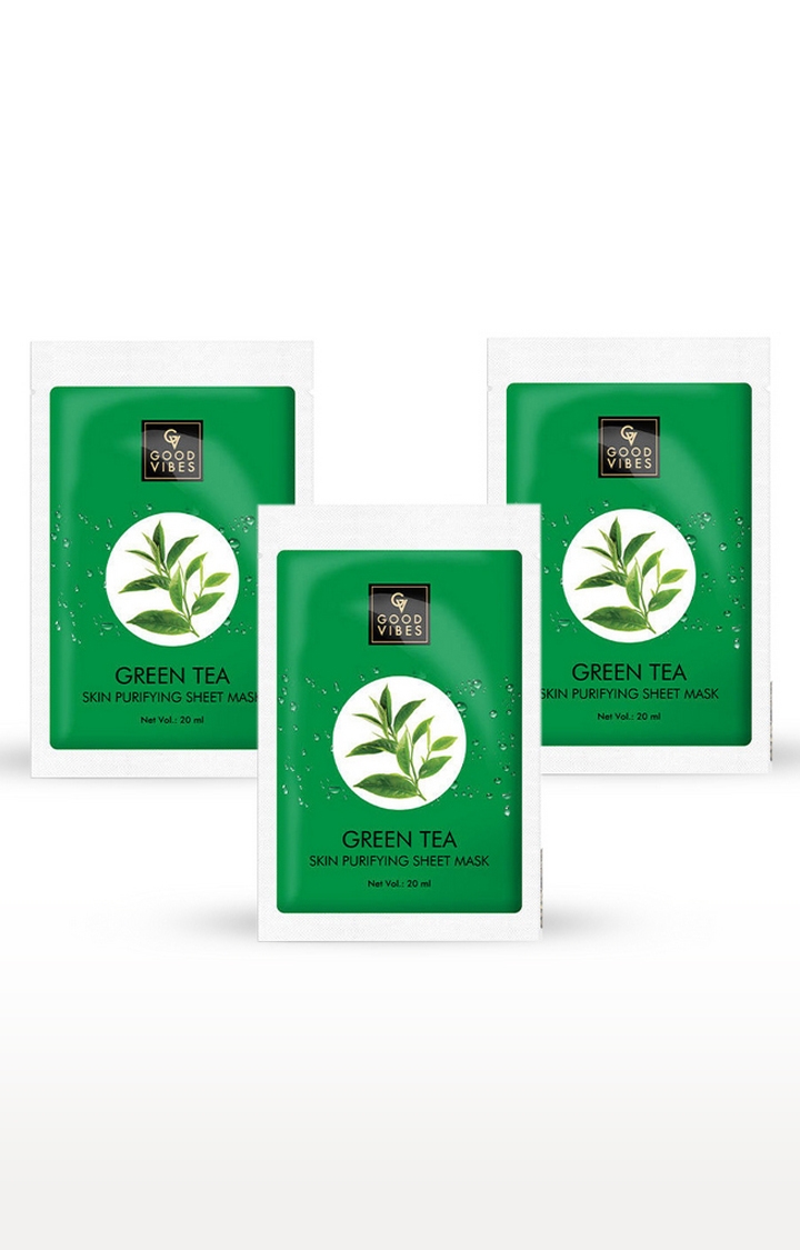 Good Vibes | Good Vibes Skin Purifying Sheet Mask - Green Tea (20 ml) - (Pack of 3)