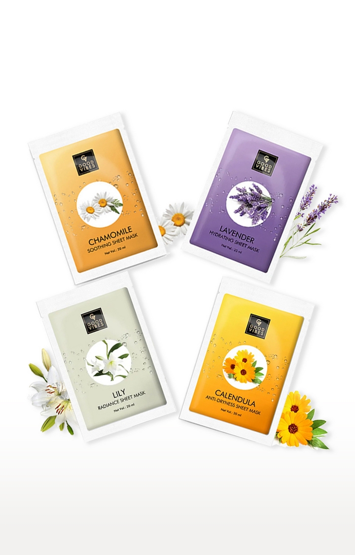 Good Vibes | Good Vibes Floral Sheet Mask Combo (Chamomile + Lavender + Lily + Calendula)