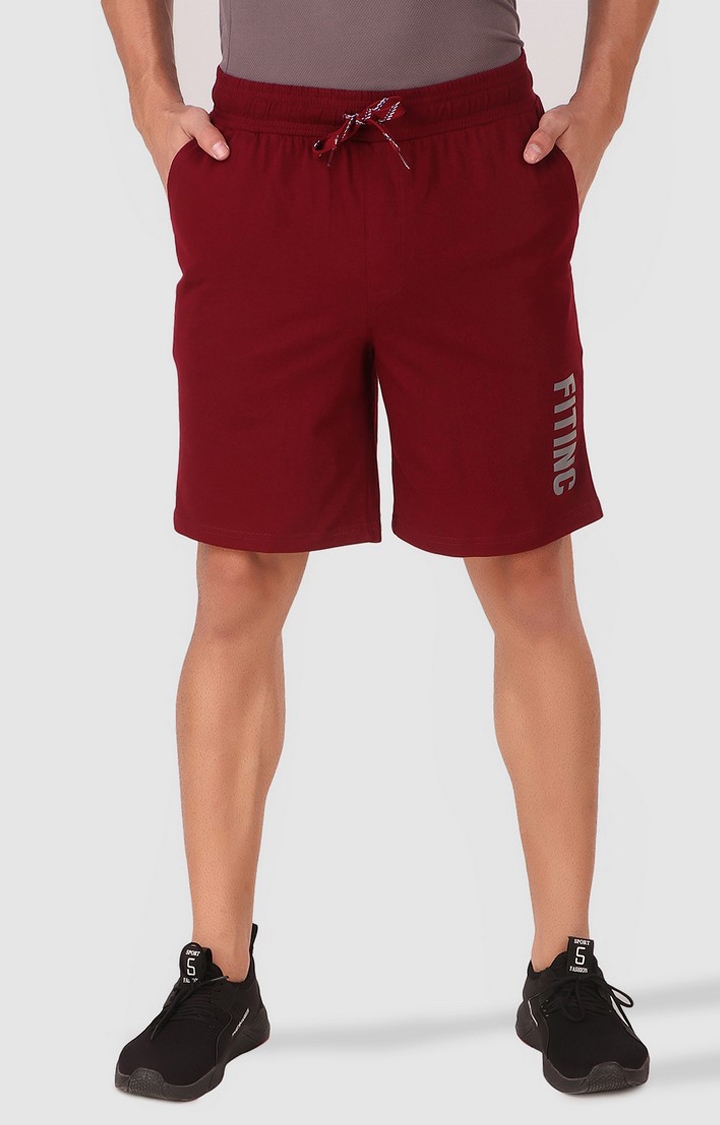 Fitinc | Men's Maroon Cotton Blend Solid Activewear Shorts
