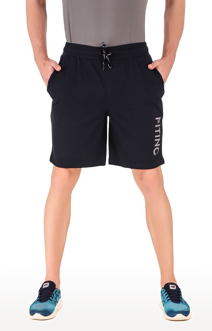Fitinc Navy Blue Cotton Shorts with Side Pockets and Reflector Logo