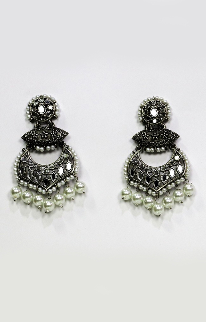 EMM's Oxidized Silver-Toned Kundan Earnings With Beads