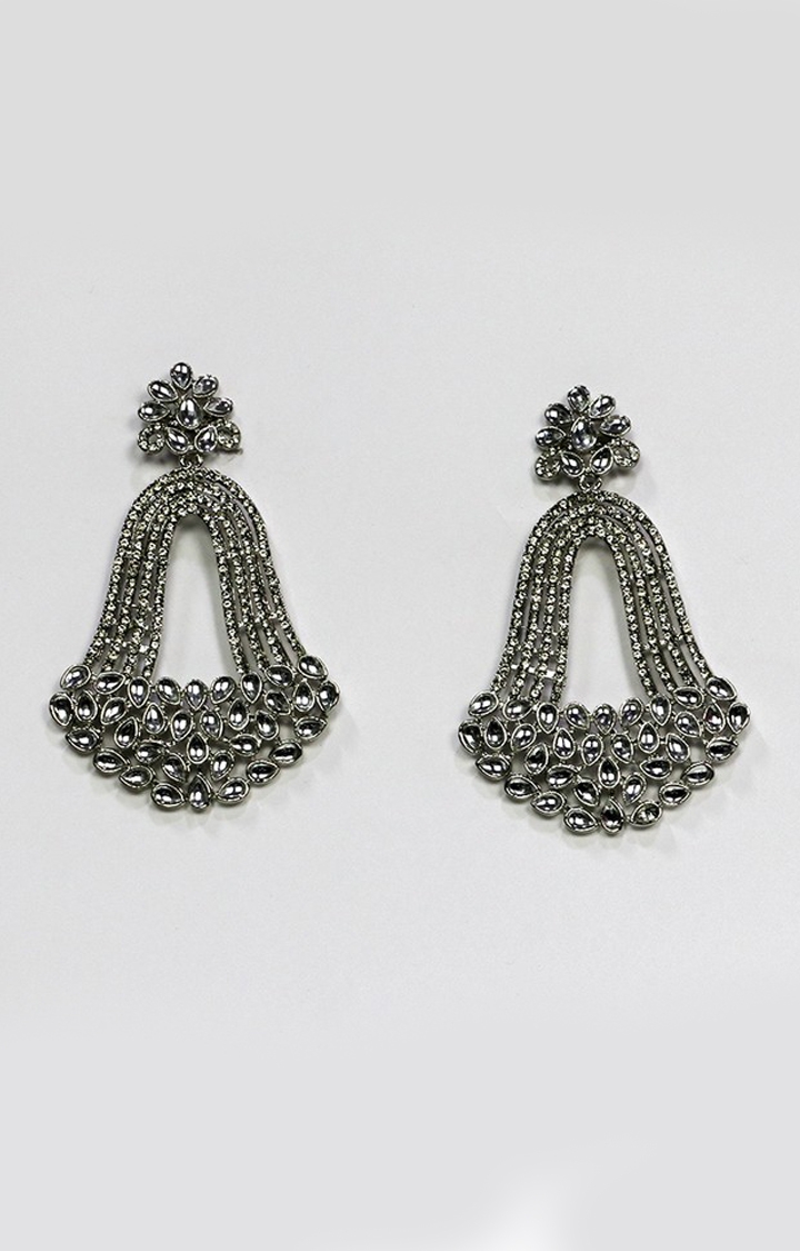 EMM's Silver Long Kundan Jewellery Earrings For Women