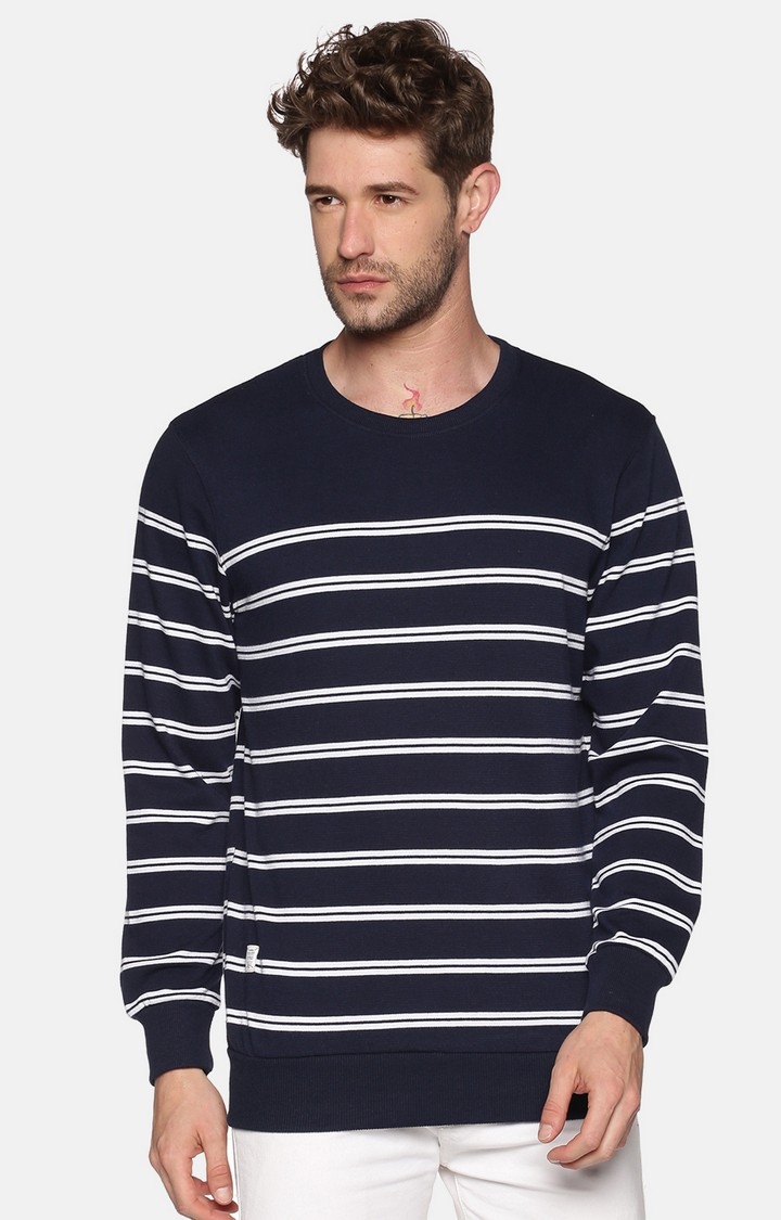Men's Blue Cotton Striped Sweatshirts
