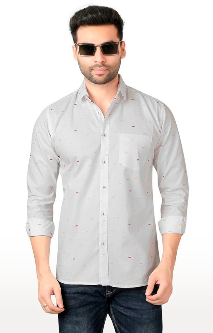 5th Anfold | Fifth Anfold Printed Casual Pure Cotton Full Sleeve Spread Collar Pure White Shirt