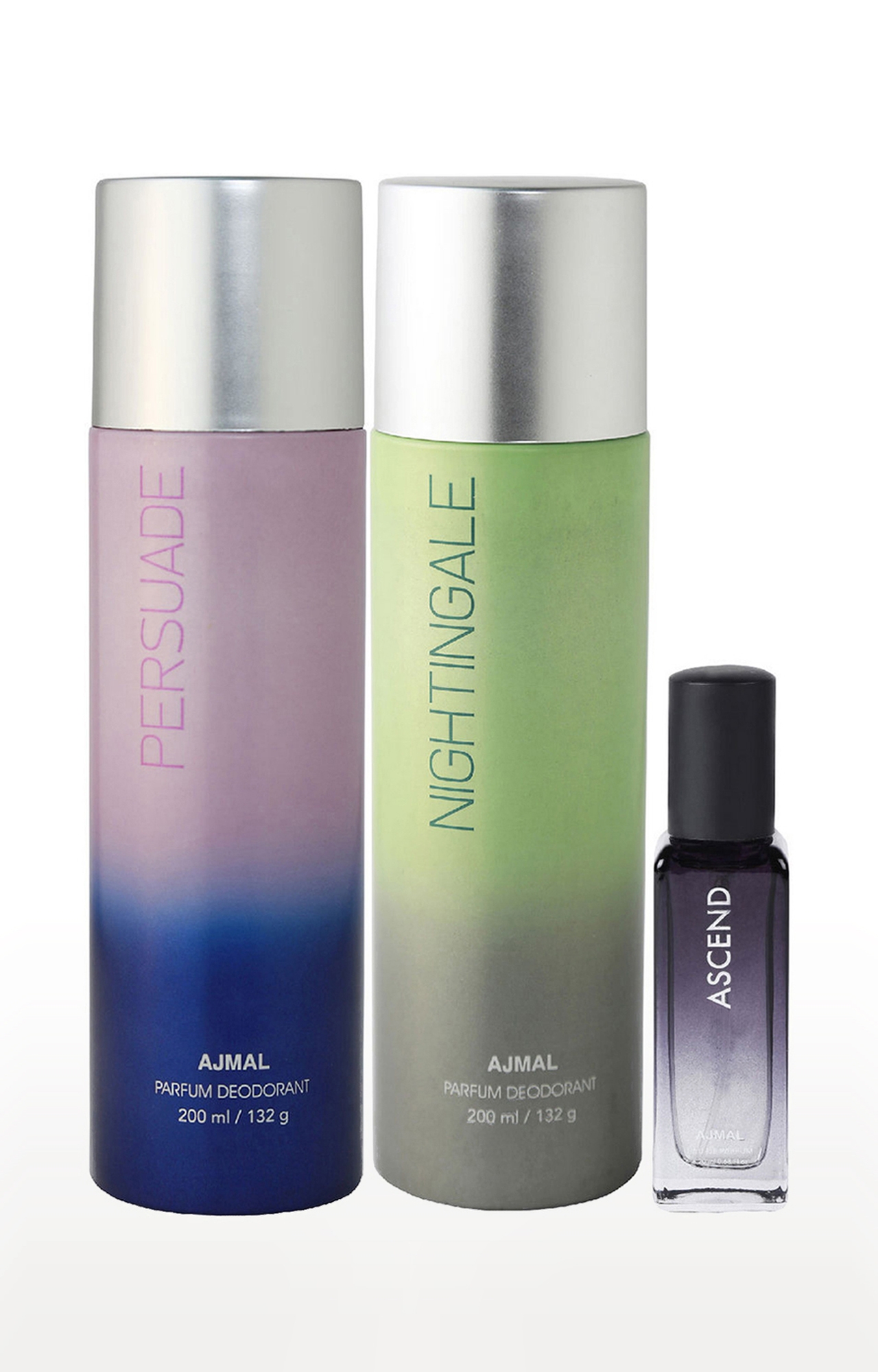 Ajmal Persuade & Nightingale Deo each 200ml & Ascend EDP 20ML Pack of 3 (Total 420ML) for Men & Women 