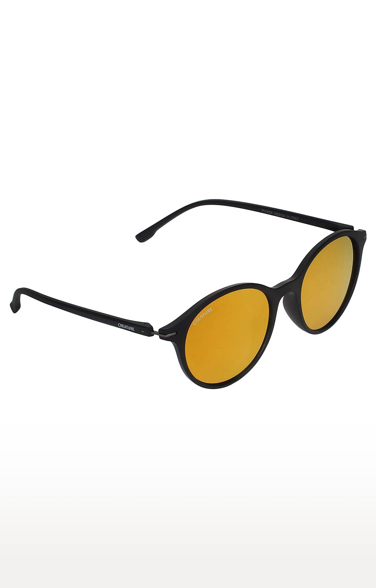 CREATURE | CREATURE Matt Finish Club Master Round UV Protected Unisex Sunglasses (Lens-Yellow|Frame-Black)