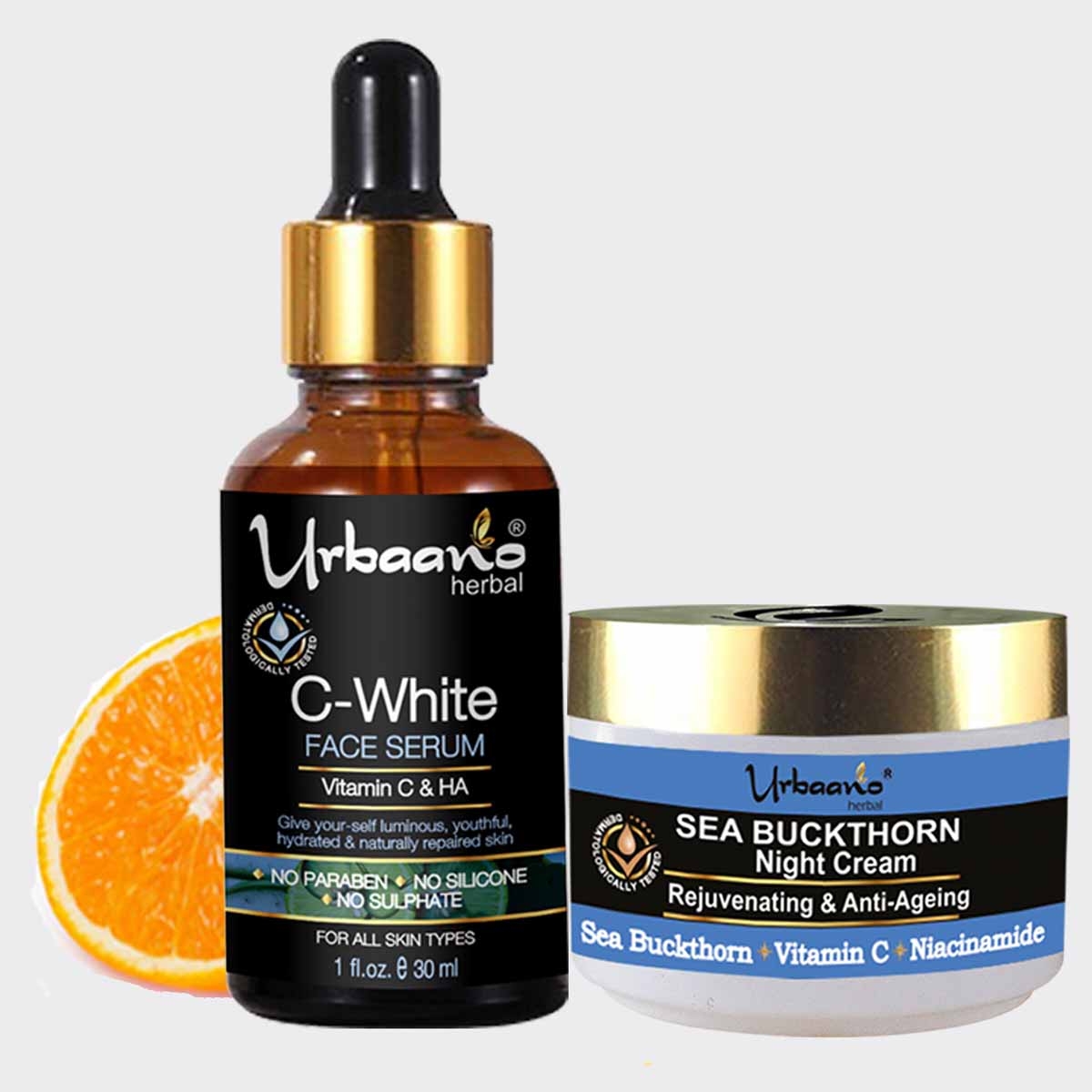 Urbaano Herbal Sea Buckthorn Night Cream &  Vitamin C10, Hyaluronic Acid Face Serum