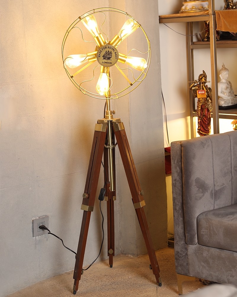 Order Happiness | Order Happiness Antique Tripod Fan 5 Light Floor Lamp For Home Decoration, Office & Living Room