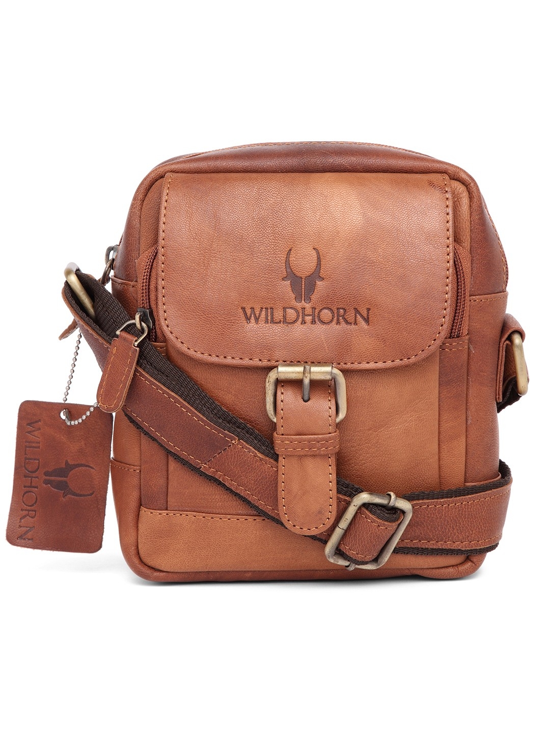 WildHorn | WildHorn Genuine Leather Tan Sling Bag for Men 