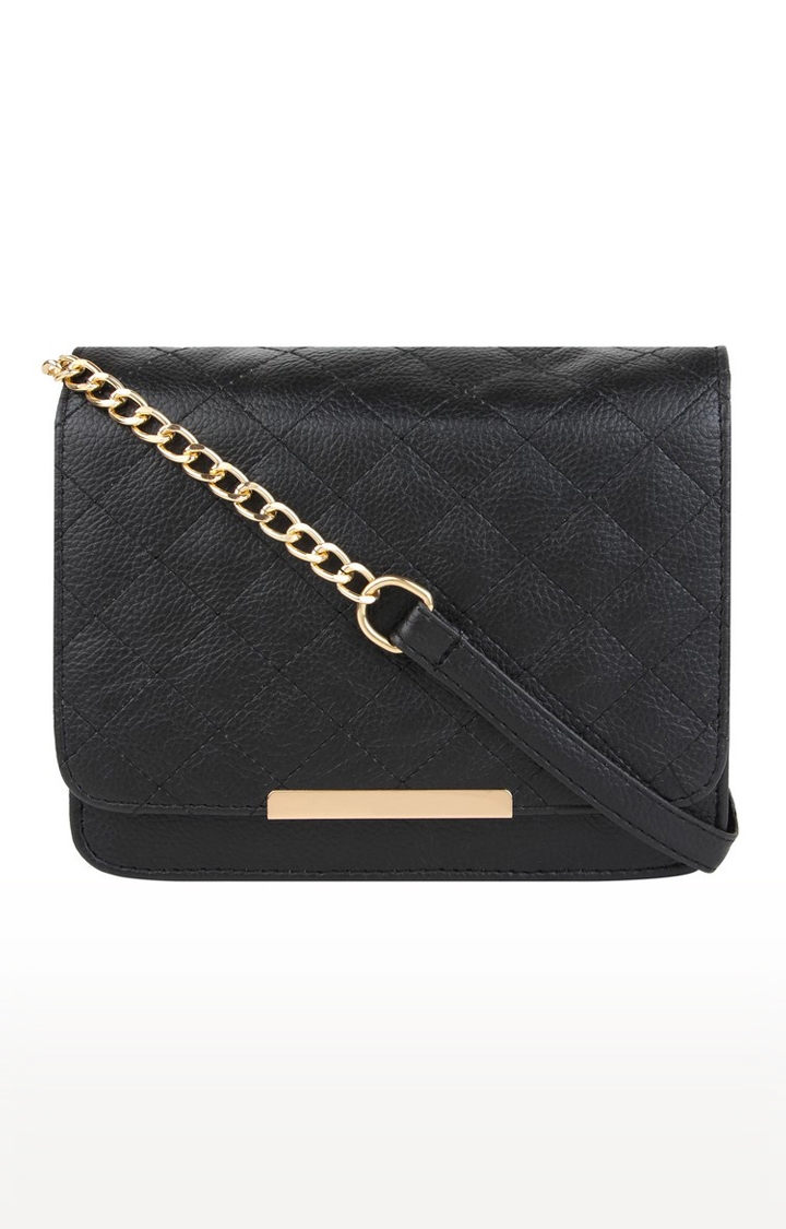 Vivinkaa | Vivinkaa Black Leatherette Quilt Embroidered Sling Bag