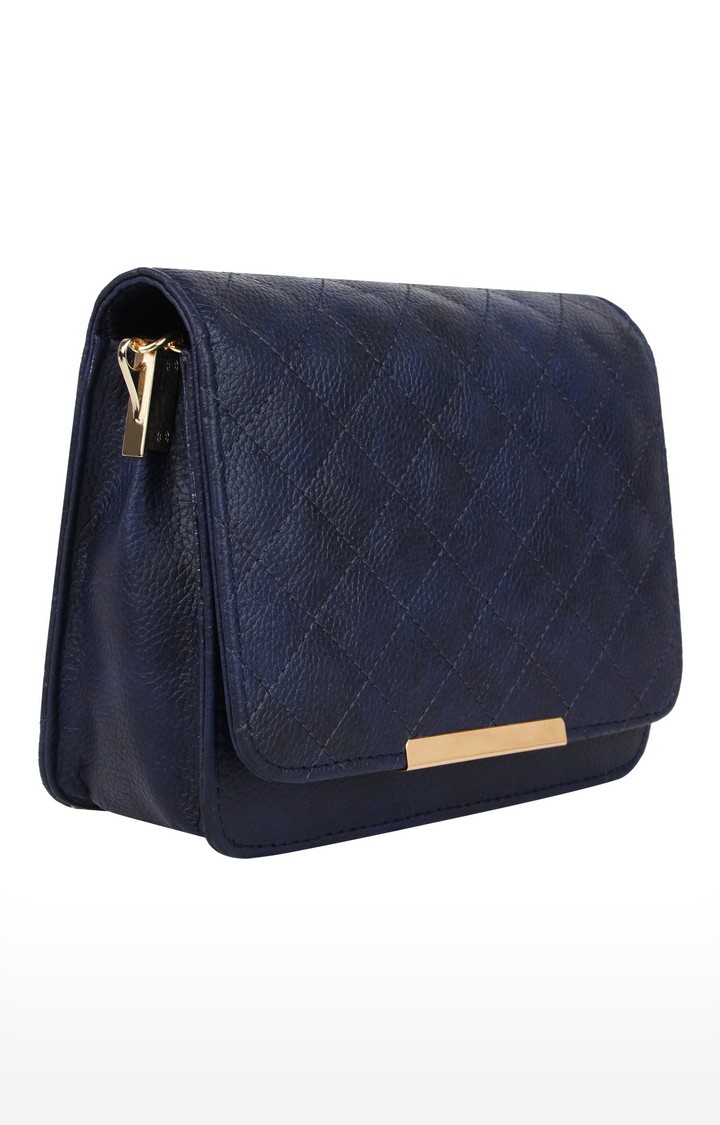 Vivinkaa Navy Blue Leatherette Quilt Embroidered Sling Bag