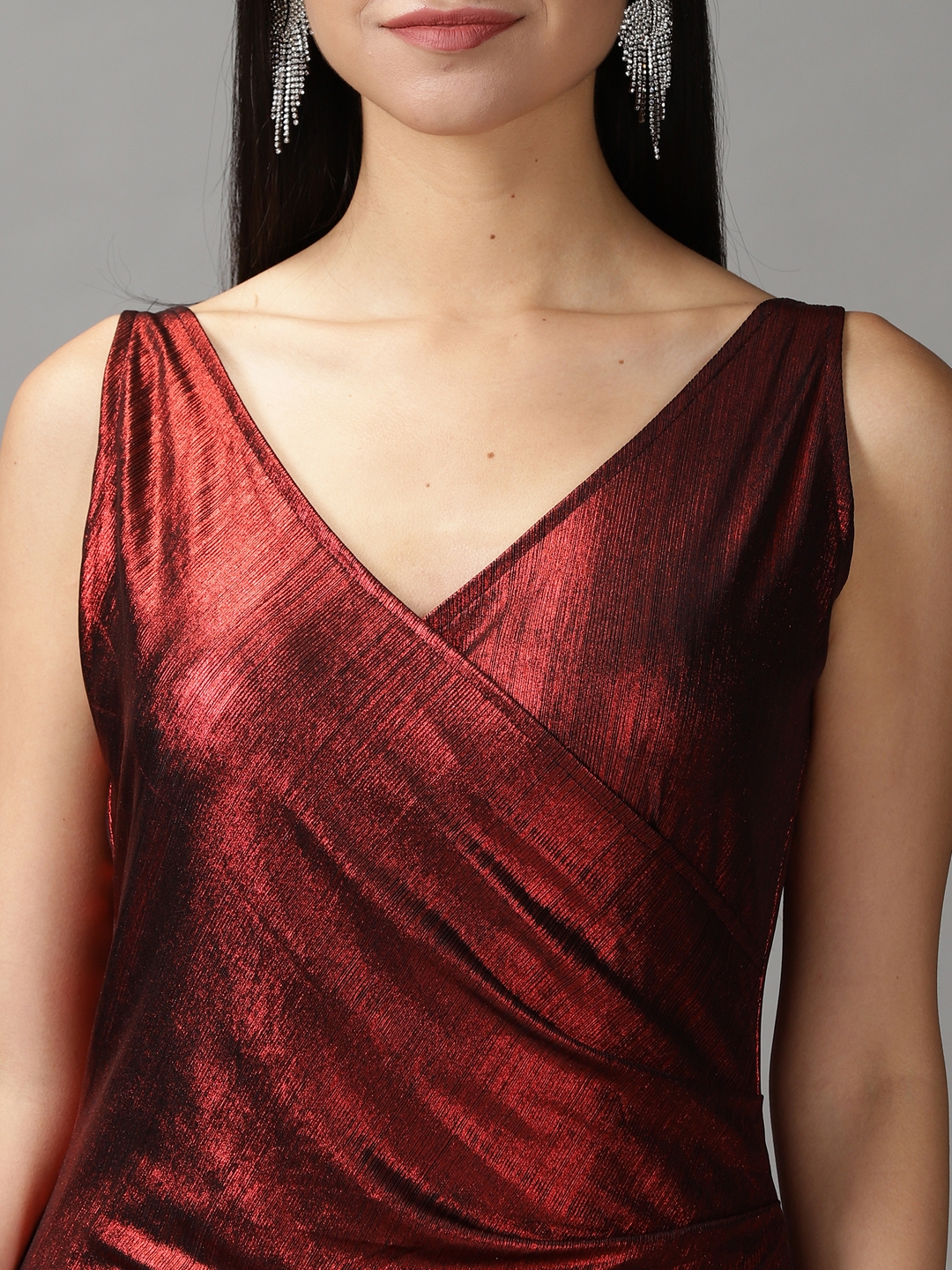 Women's Metallic Polyester Embellished Dresses