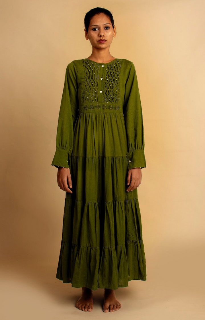OurDve | Green Cotton Dress
