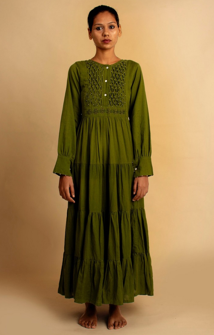 OurDve | Green Cotton Dress