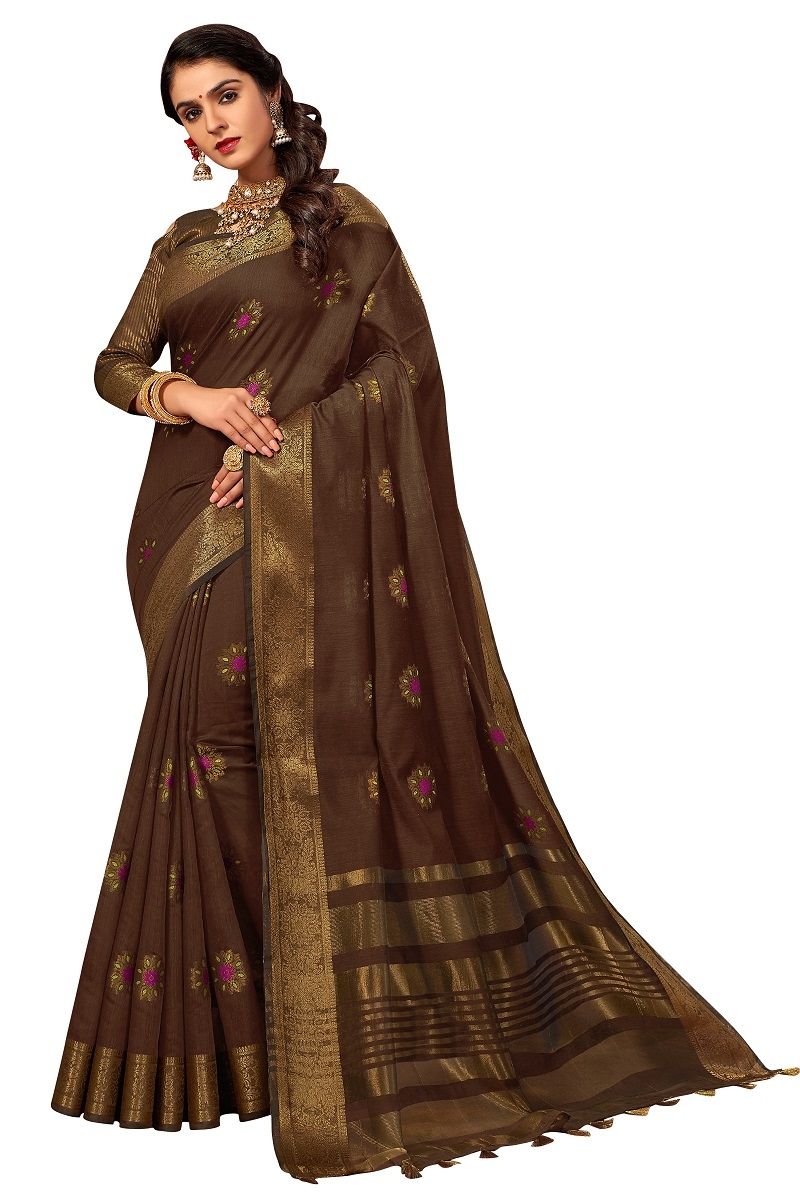 AWRIYA | AWRIYA Presents RADHIKA brown colour saree with woven work on chanderi fabric zari_woven designer banarasi-sarees with Blouse piece