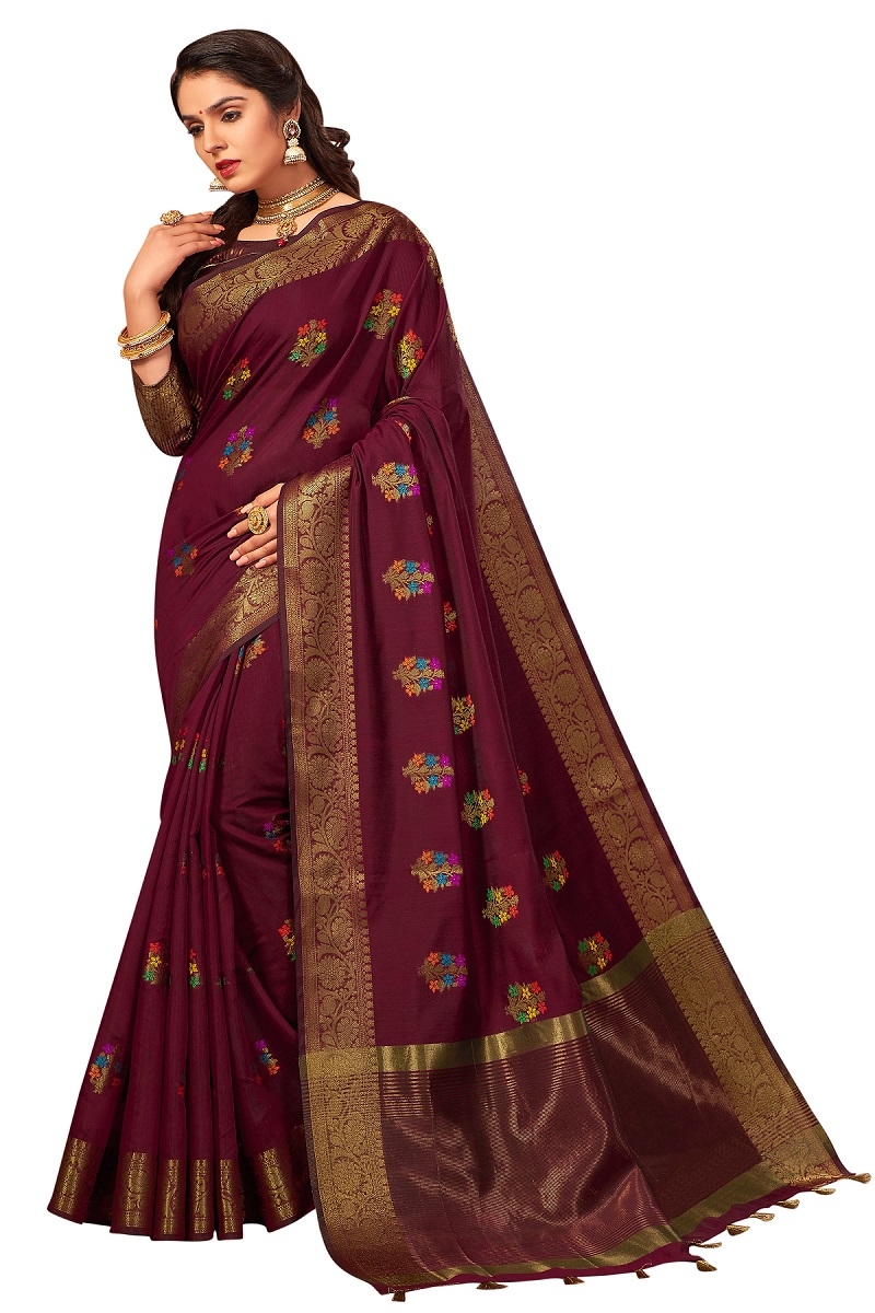 AWRIYA | AWRIYA Presents RADHIKA maroon colour saree with woven work on chanderi fabric zari_woven designer banarasi-sarees with Blouse piece