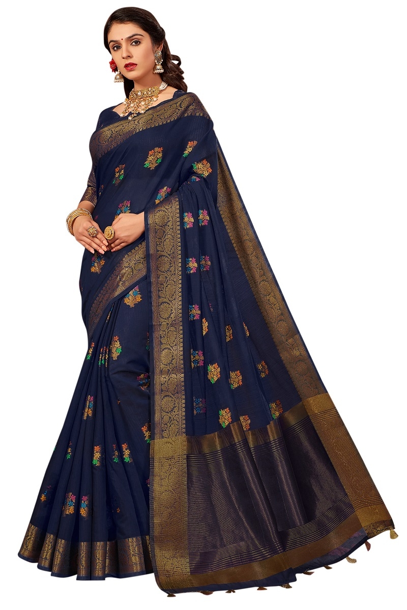 AWRIYA | AWRIYA Presents RADHIKA navy_blue colour saree with woven work on chanderi fabric zari_woven designer banarasi-sarees with Blouse piece