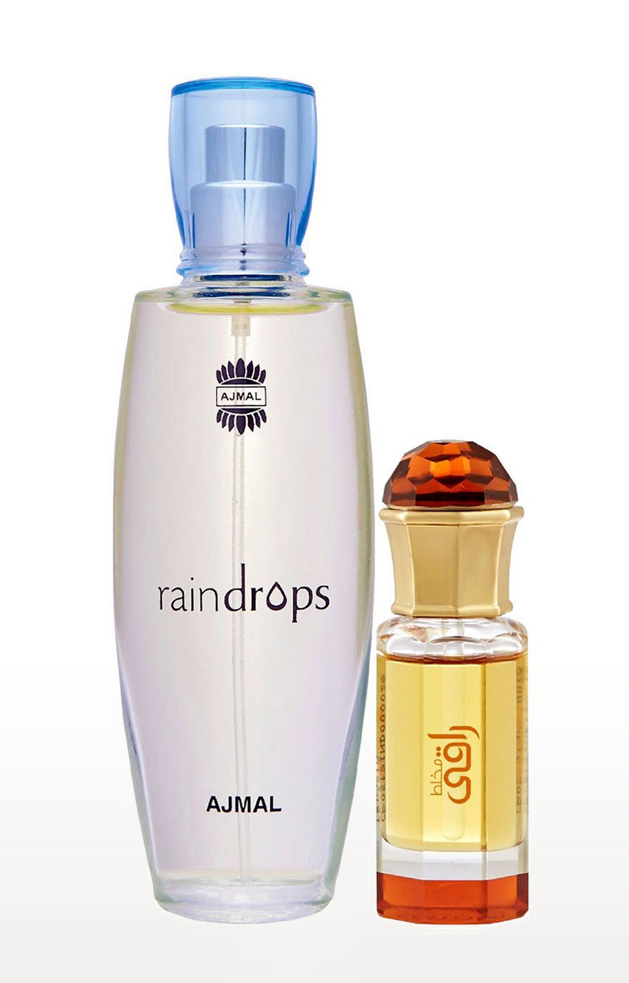 Ajmal Raindrops EDP Perfume 50ml for Women and Mukhallat Raaqi Concentrated Perfume Oil Fruity Alcohol-free Attar 10ml for Unisex