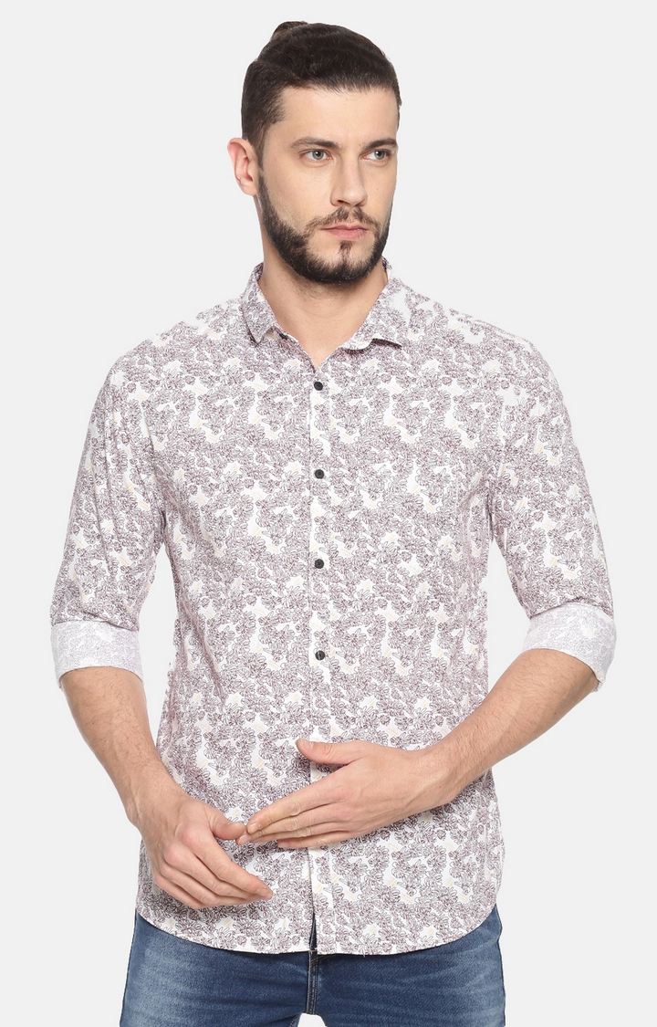 Showoff Mens Cotton Casual White Floral Shirt