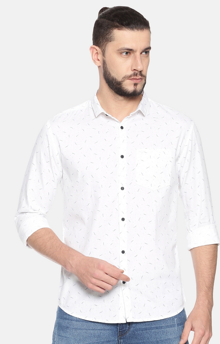 Showoff | Showoff Mens Cotton Casual White Printed Shirt