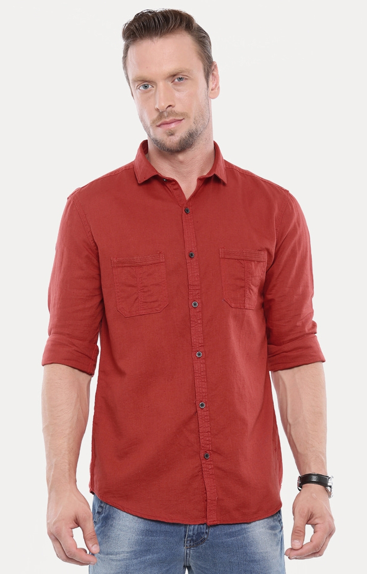 With | Red Solid Casual Shirt