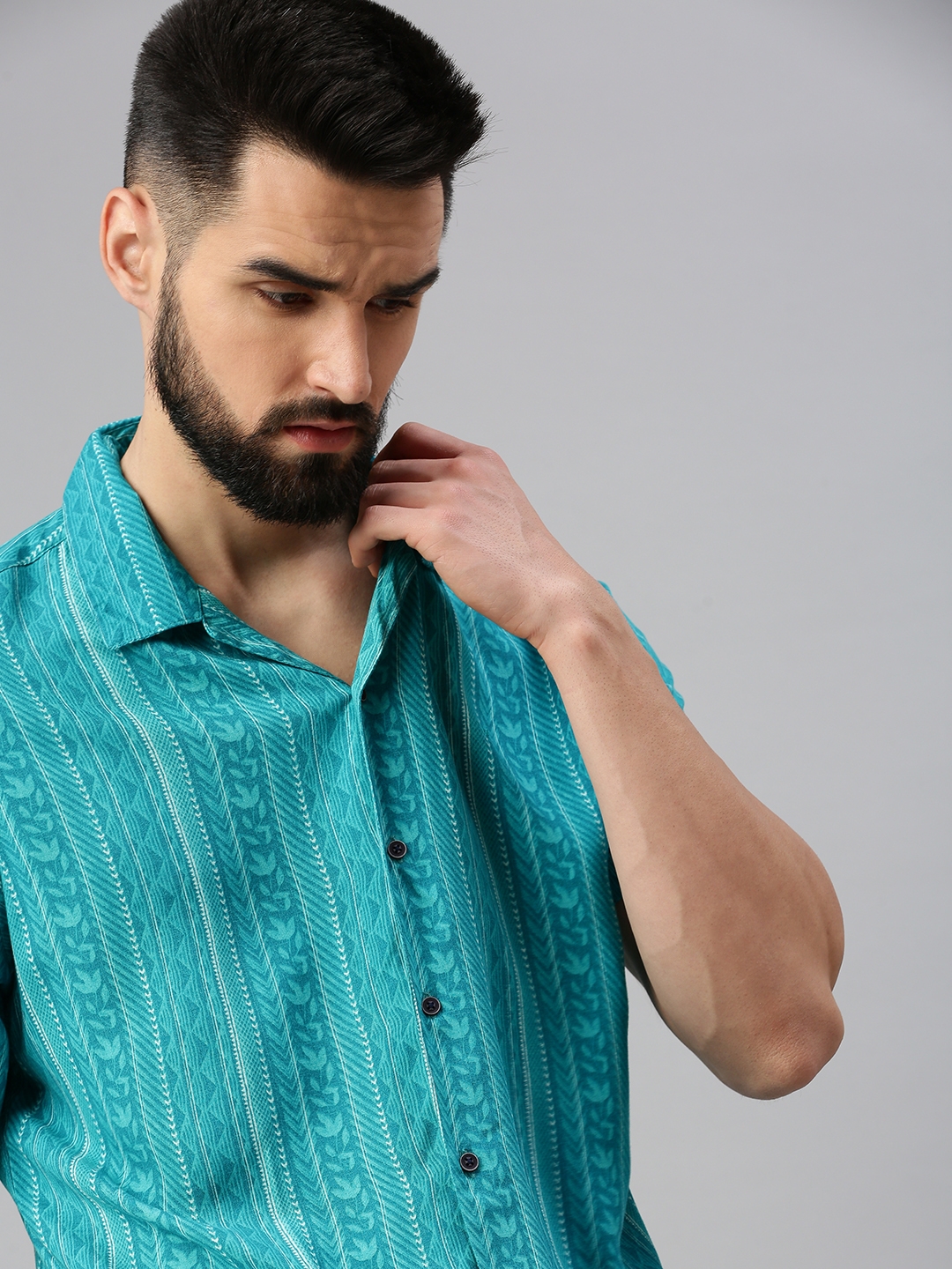 Showoff | SHOWOFF Men's Regular Sleeves Turquoise Blue Abstract Shirts