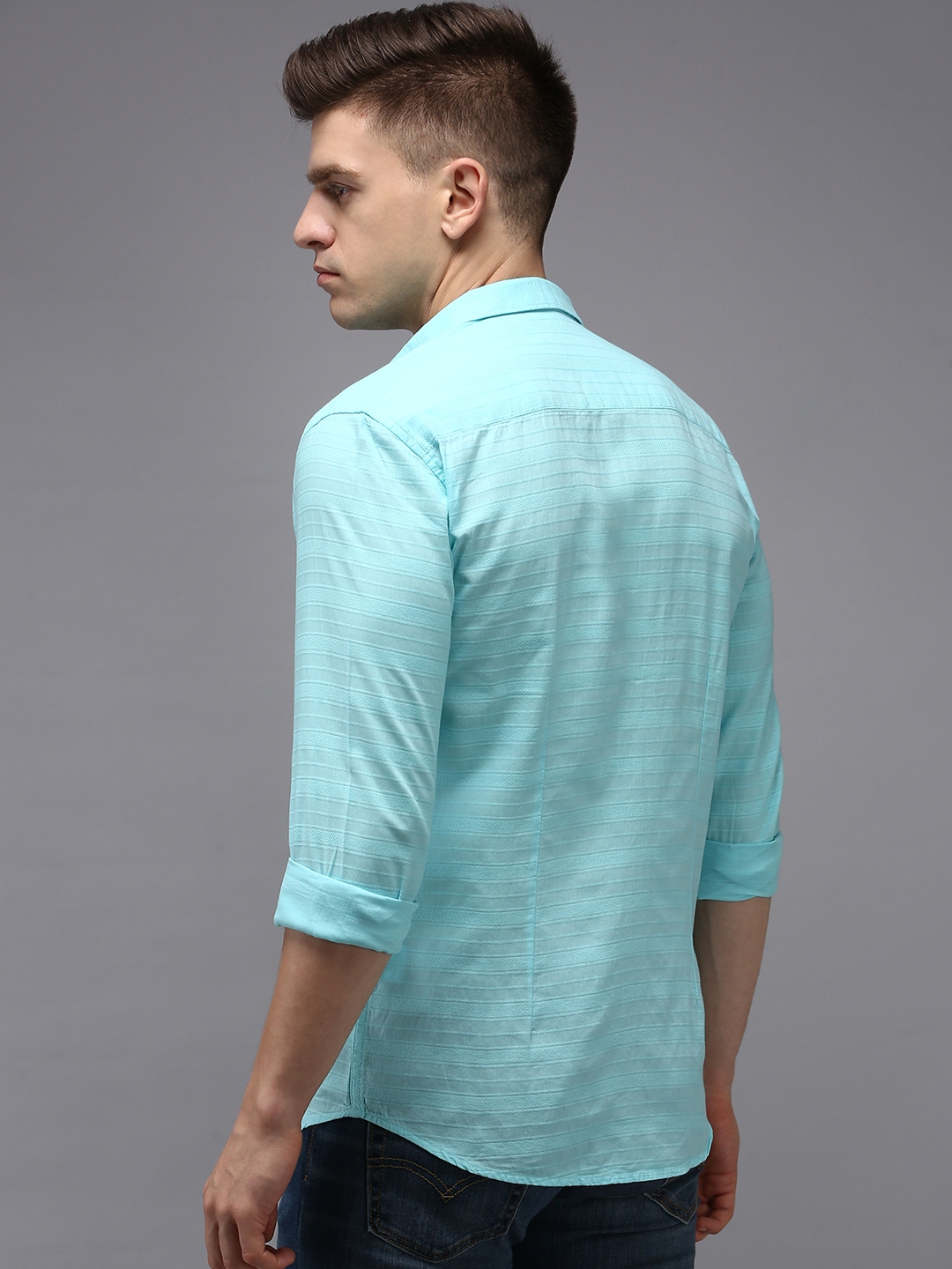 Men's Blue Cotton Solid Casual Shirts