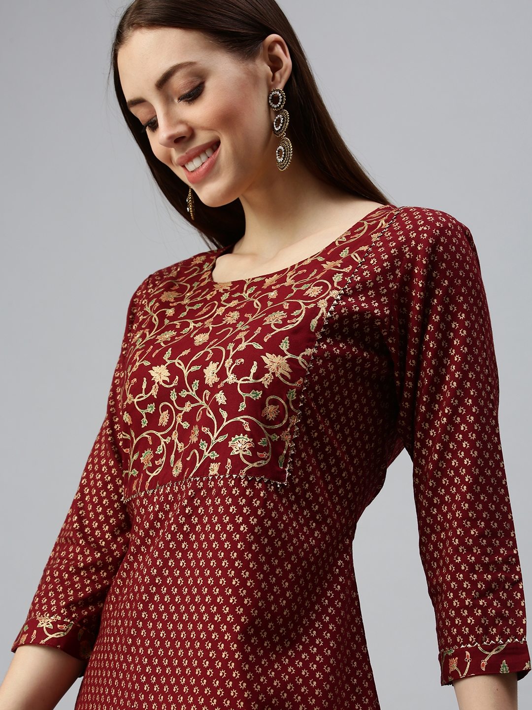 Showoff | Showoff Women's Maroon Floral Kurta and Trouser 