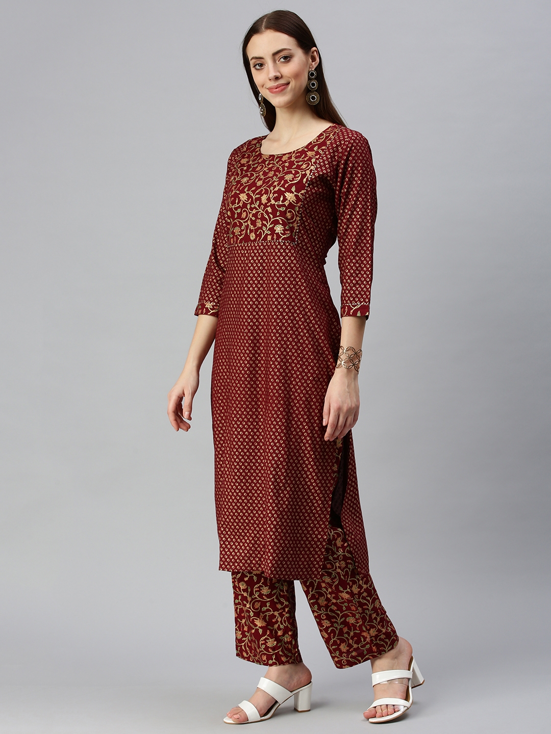 Showoff Women's Maroon Floral Kurta and Trouser