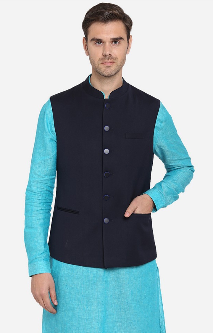 Greenfibre | Navy Blue Bandhgala Jacket | Greenfibre